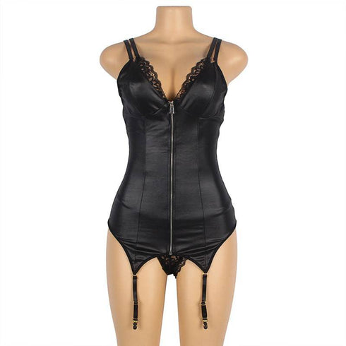 Large Black Zipper Babydoll With Garter